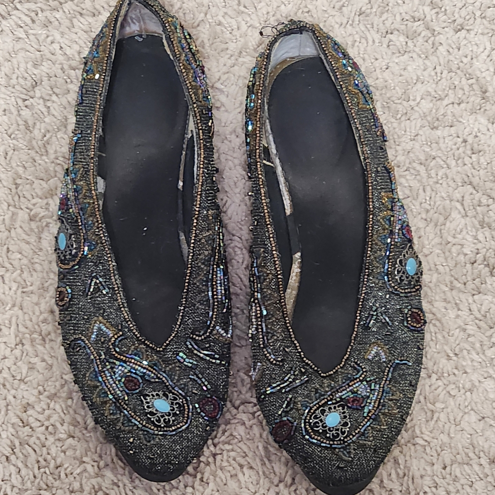 Embellished Black Flats